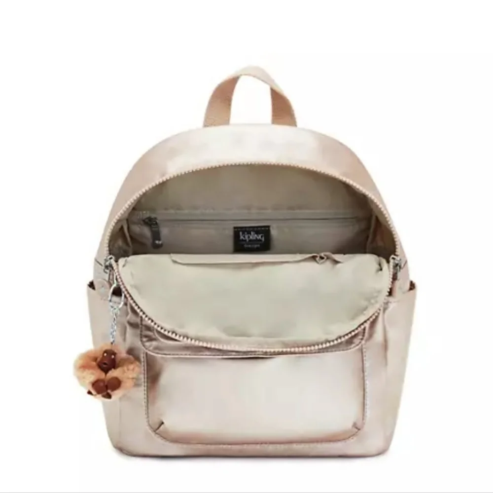 KIPLING BACKPACK METALLIC GOLD ROSE Matta Up Bag Medium NEW - Picture 4 of 15